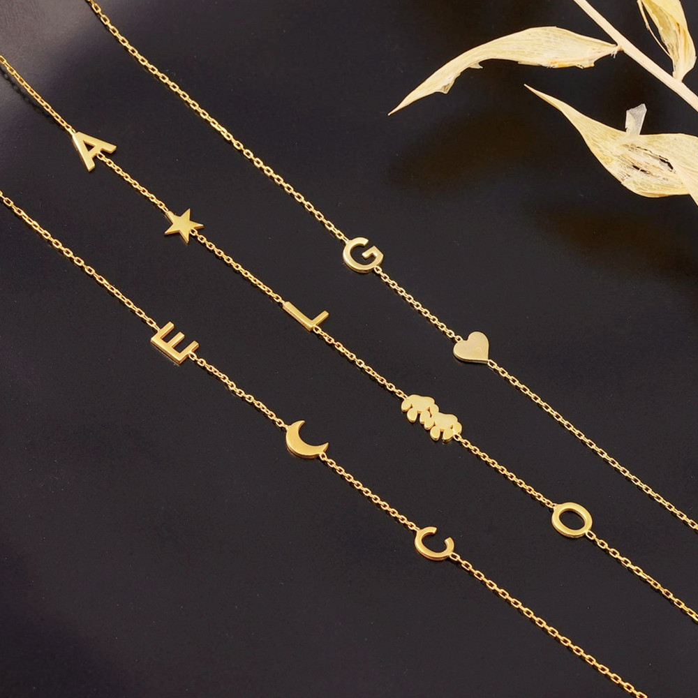 Birth Flower Necklace - Personalisierte Namenskette mit Initialen, Paar-Schmuck, Edelstahl,